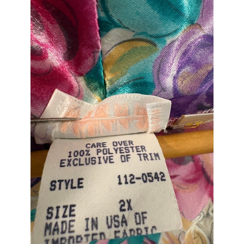 Vintage Adonna Woman Floral Satin Robe Pink Purple Paisley Kimono 2X USA - Picture 10 of 16